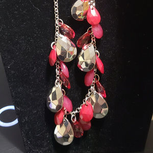 Pink/Clear/Silver Necklace w/ Earrings